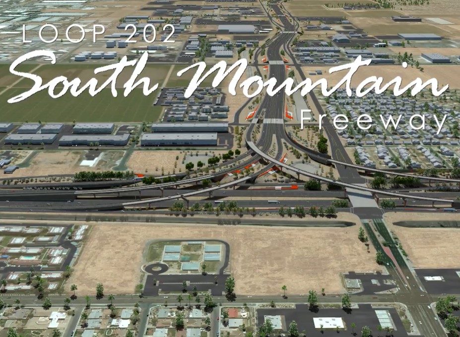 Title of Loop 202 South Mountain Freeway video rendering