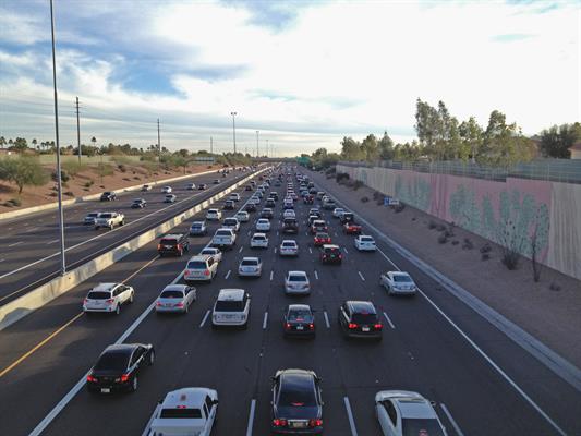  Freeway traffic viewed from above