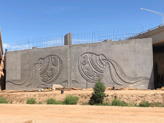 Wall art depicts native baskets