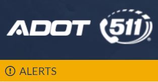ADOT 511 logo above a yellow banner with an exclamation mark and the word ALERTS.