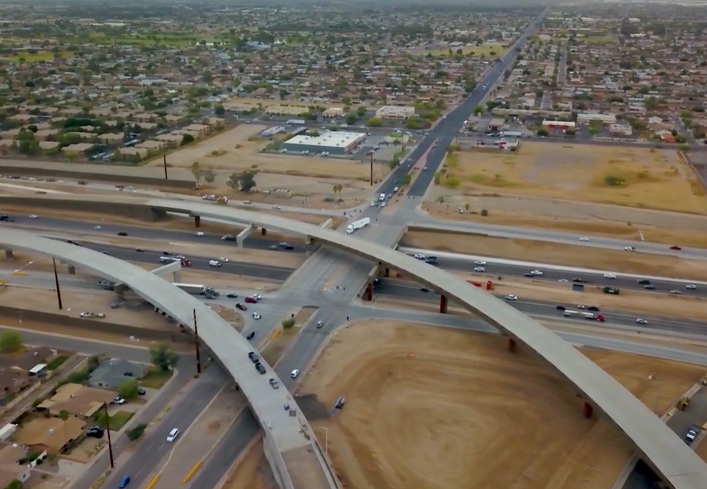 Aerial view of Interstate 10 interchange under construction