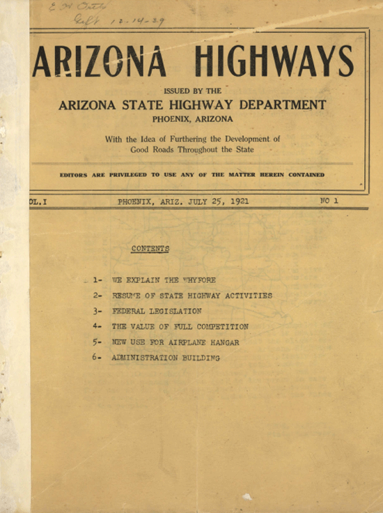 Image of first issue of Arizona Highways