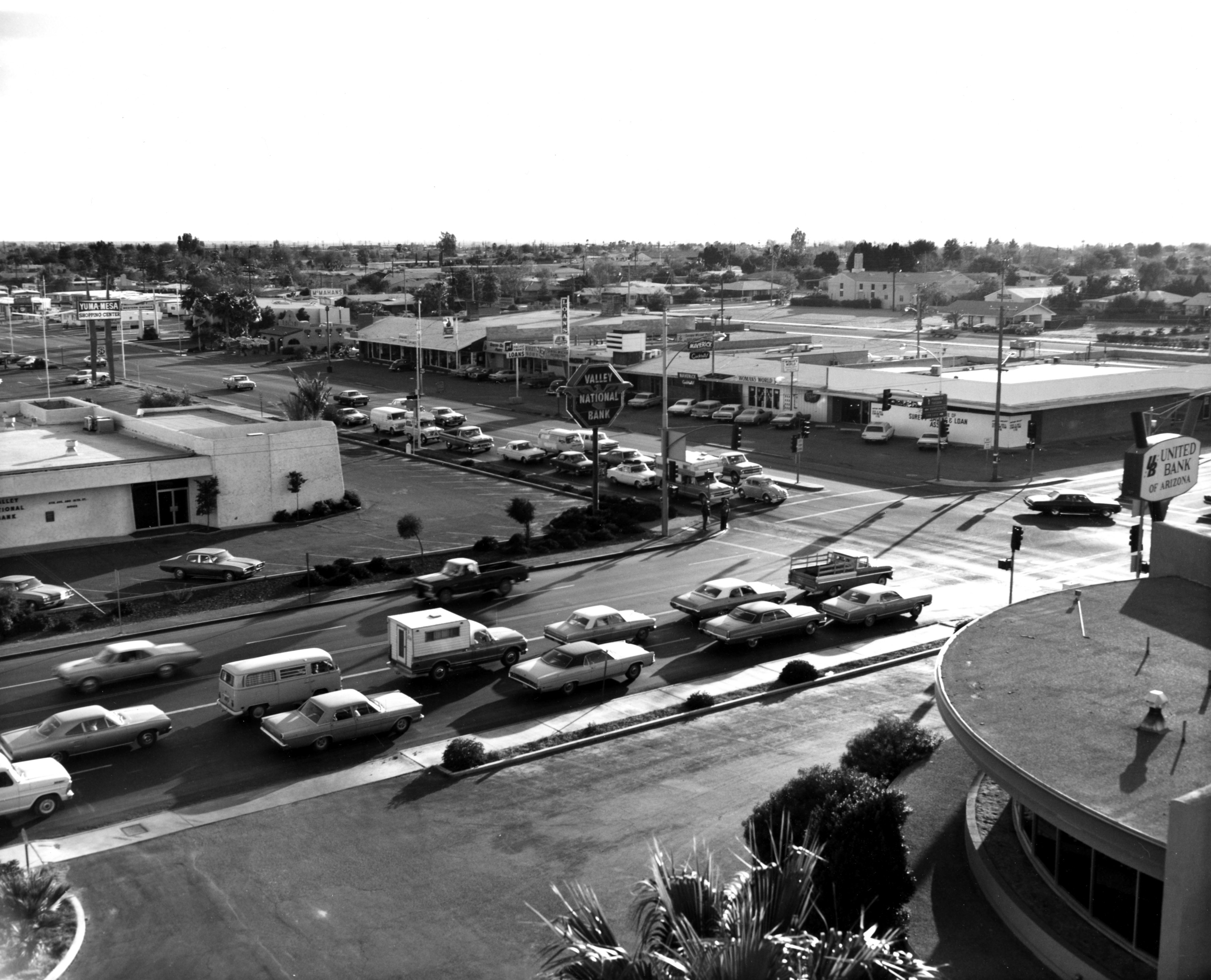 Black and white historical image of cars on US 95
