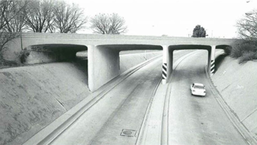 Historic photo of vehicle using Benson underpass