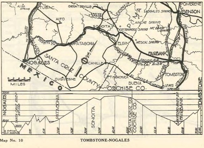 Historic map showing highway route
