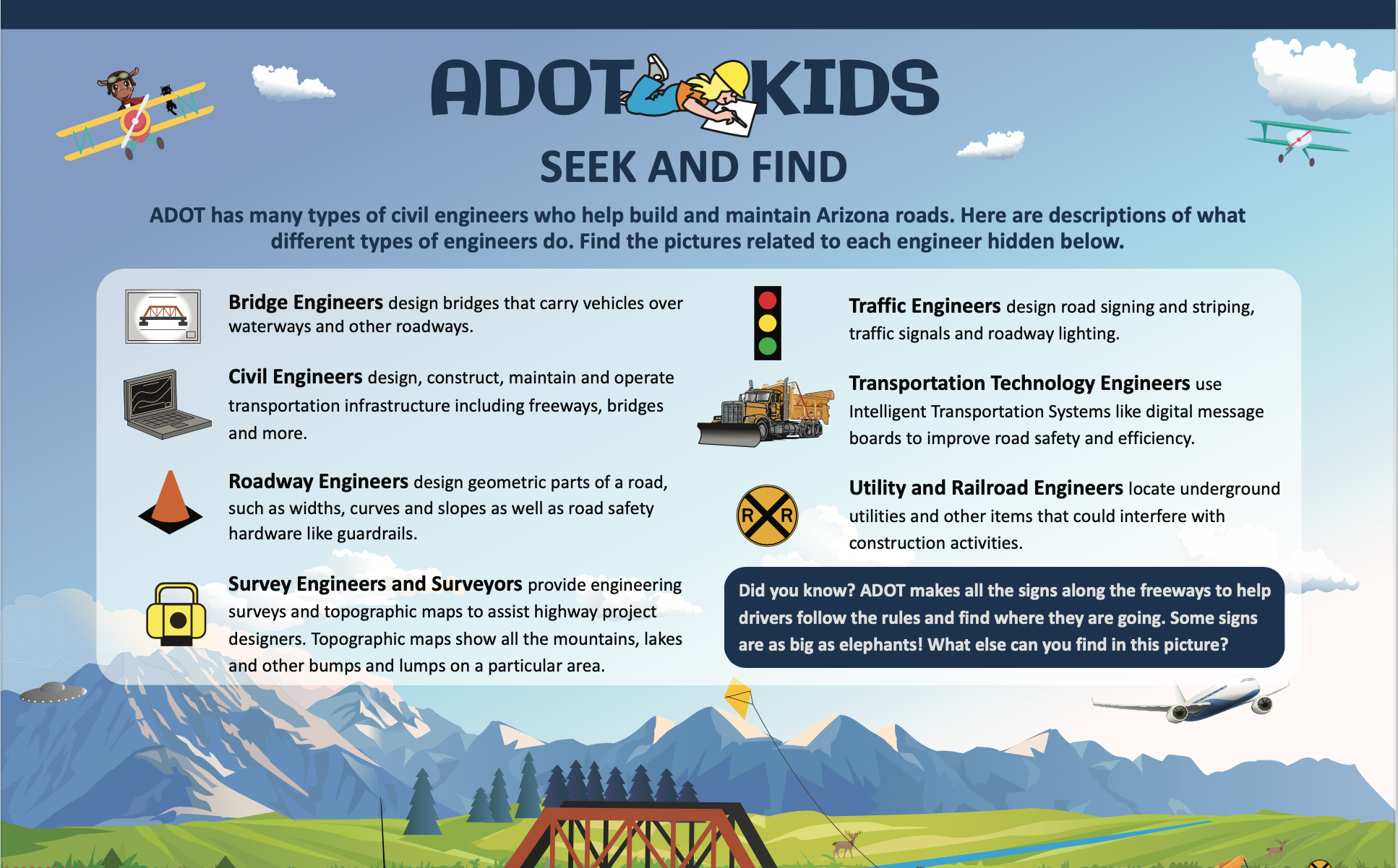 Adot kids engineer as a career seek and find activity