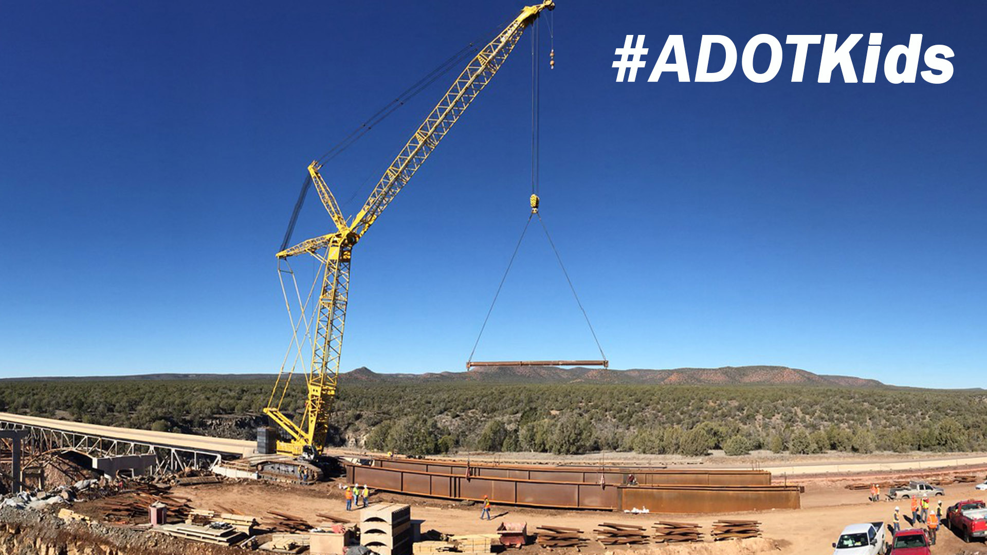 ADOT Construction Crane during Girder Installation at Hell Canyon