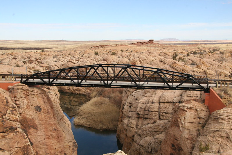 Pedestrian bridge over river canyon