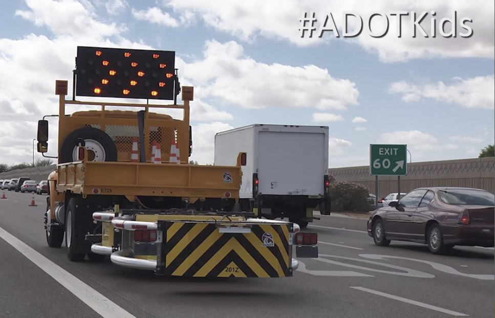 Attenuator truck on a freeway