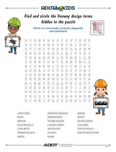 ADOT Kids Puzzle to Select Freeway Design Terms