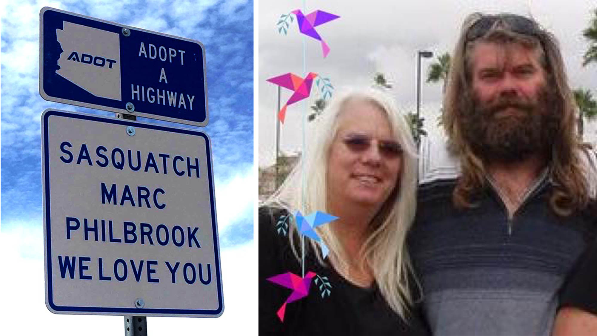 Adopt a Highway recognition sign and a photo of Marc Philbrook