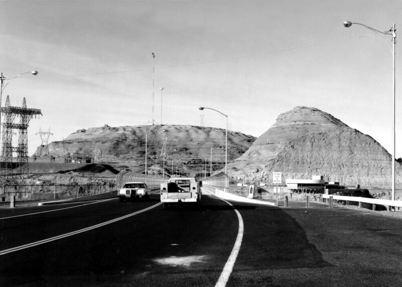 Black and white image of vehicles driving on US 89 bridge