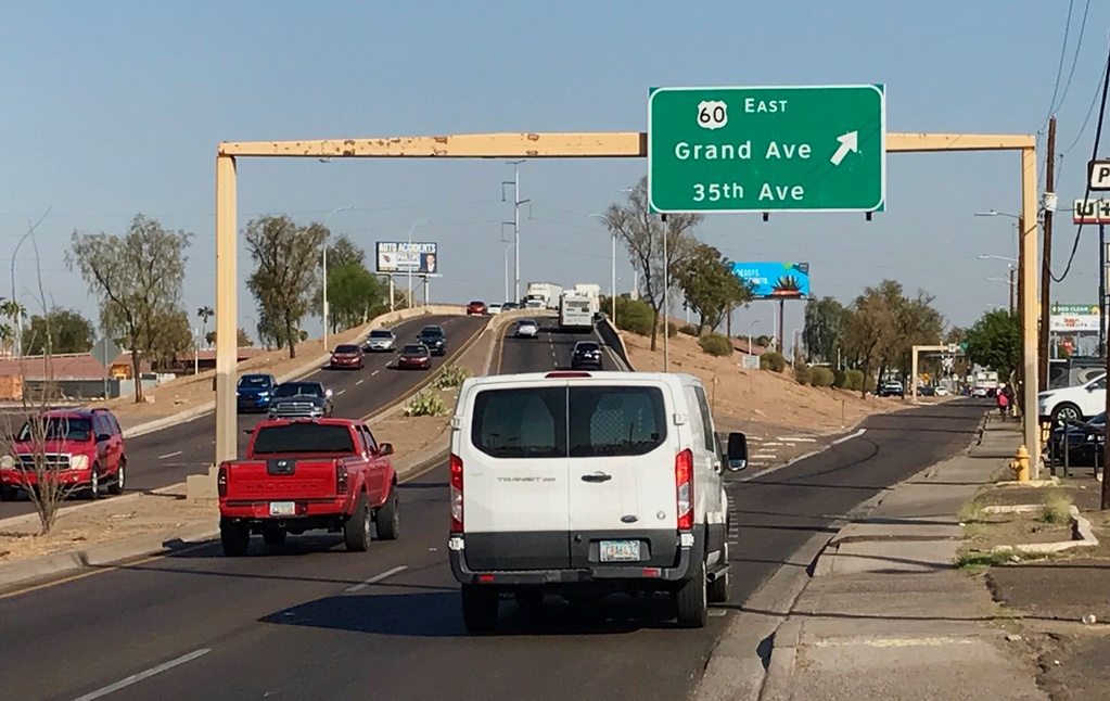 Van uses exit ramp at Grand Avenue interchange with 35th Avenue. 