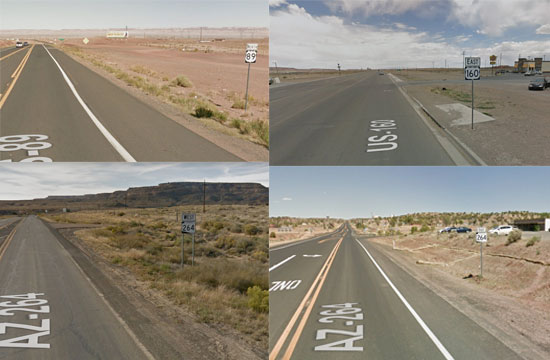Photos of four highways honoring Native American veterans