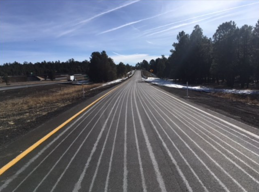 Anti-icing stripes on freeway