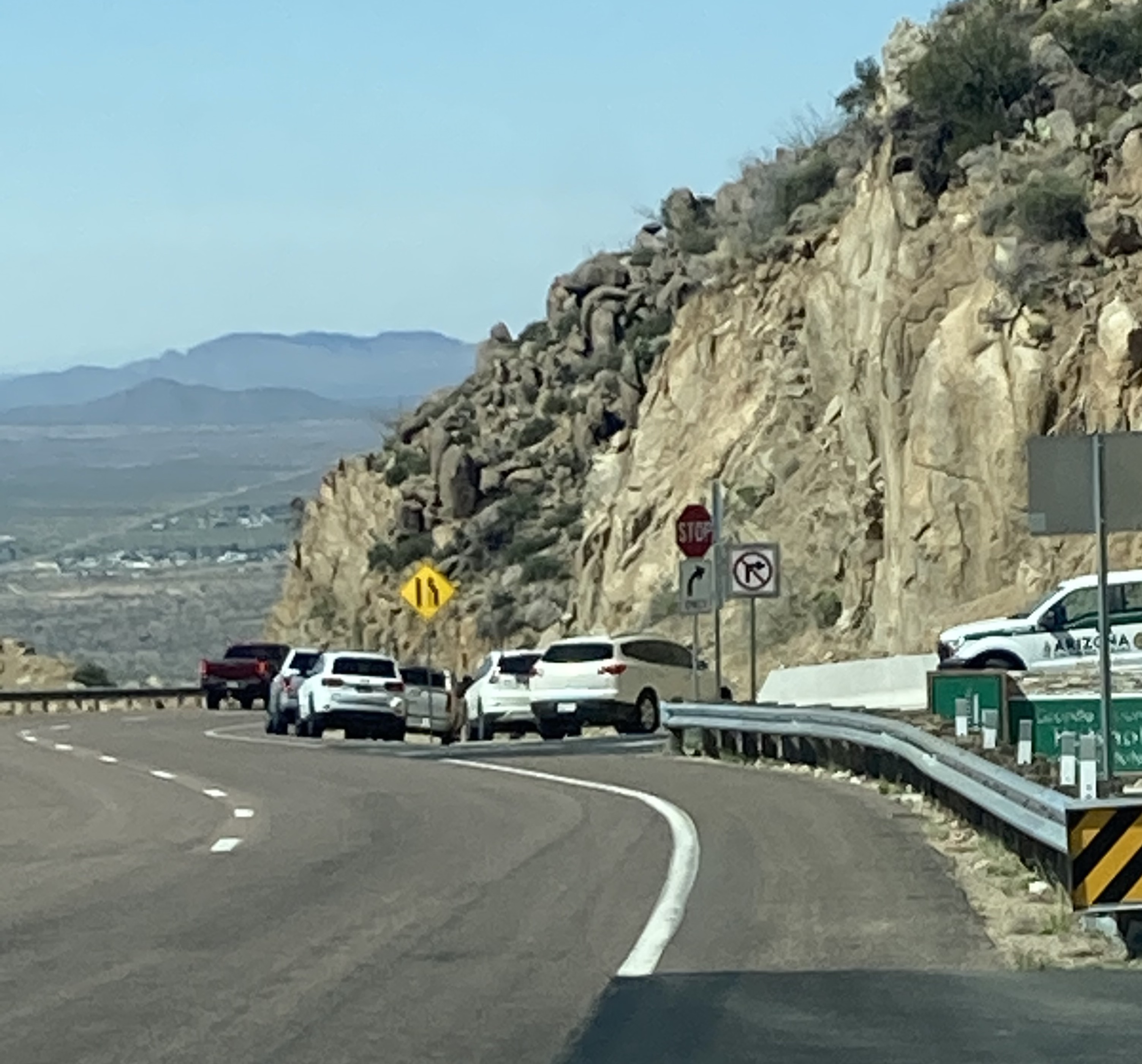 Vehicles illegally parked along State Route 89 near Yarnell
