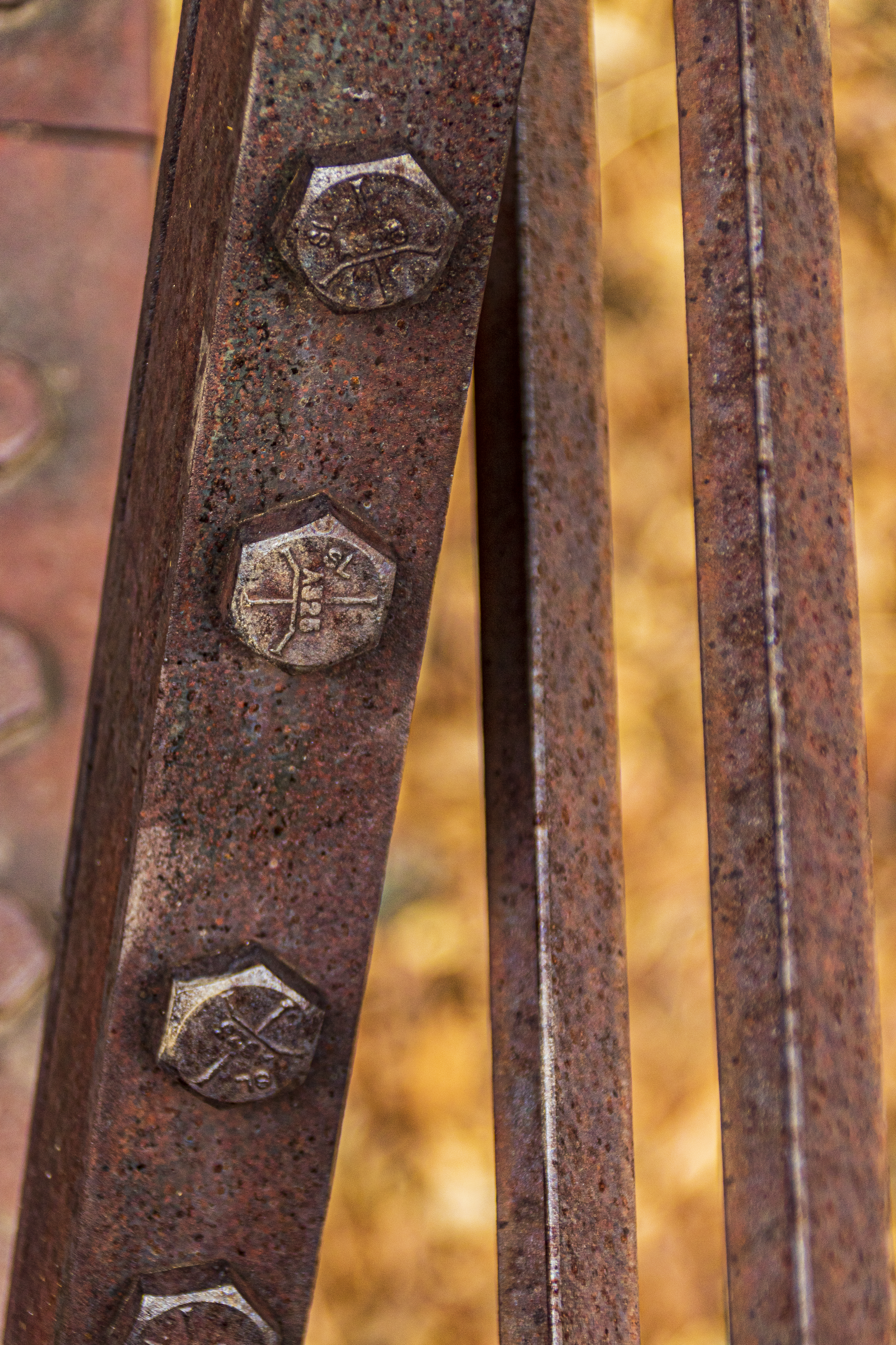 Close up of metal rivets on bridge