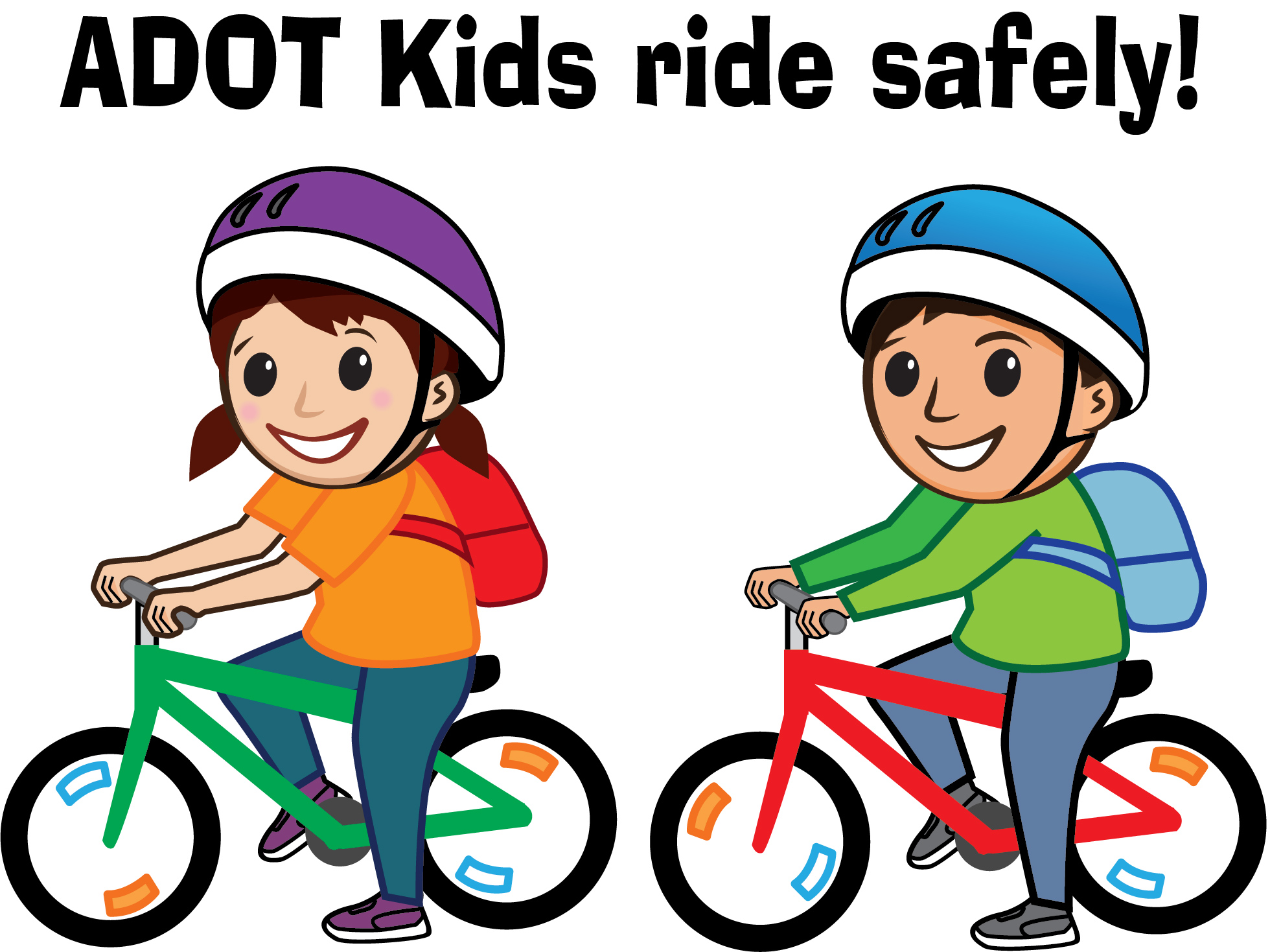 Cartoon showing two kids riding bikes safely