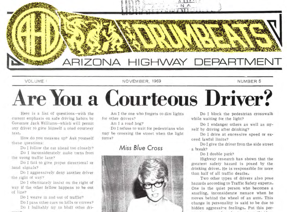 Front page of Arizona Highway Department newsletter