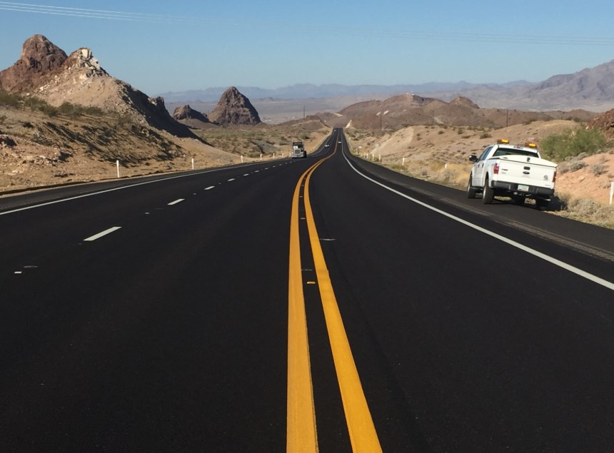 Freshly paved section of Highway 95 in Western Arizona