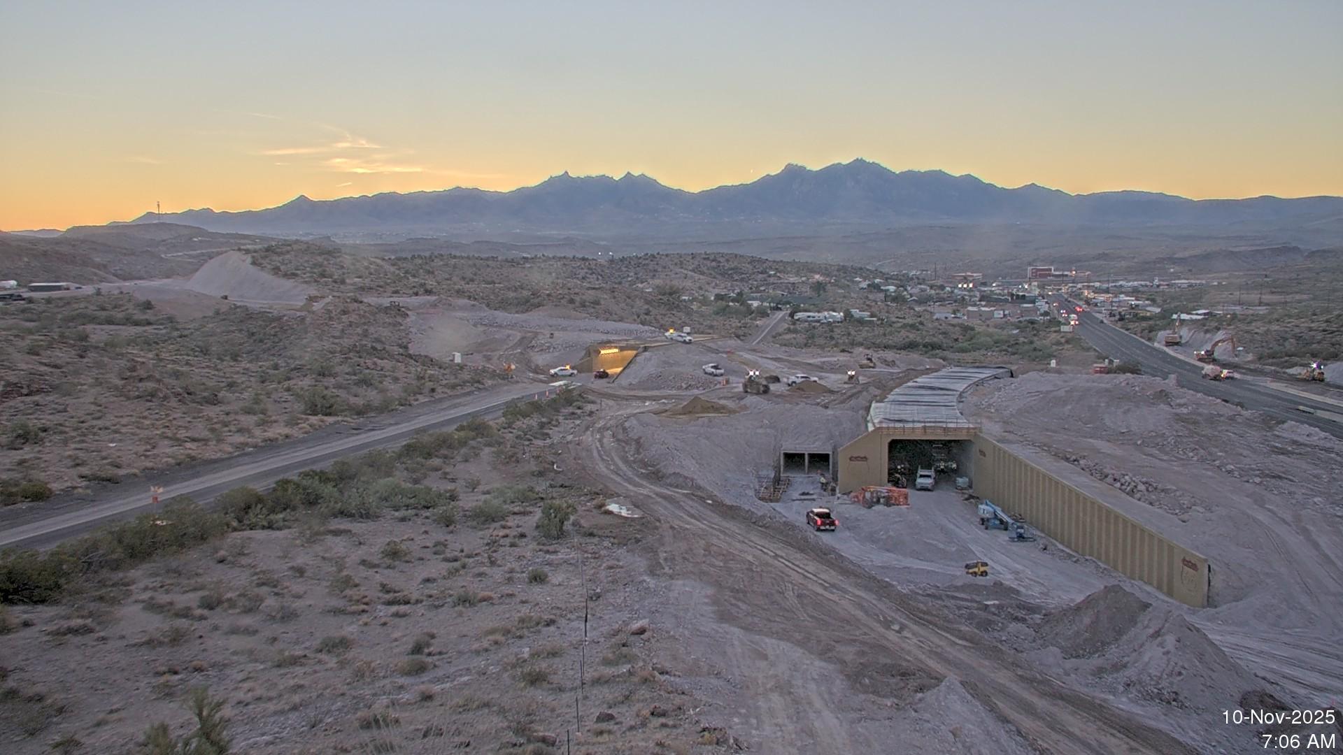 Aerial view of US 93/I-40 interchange with tunnels for local traffic