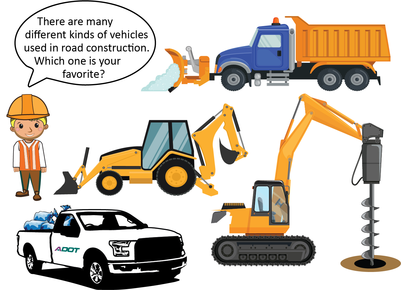 Adot kids truck and heavy equipment illustrations