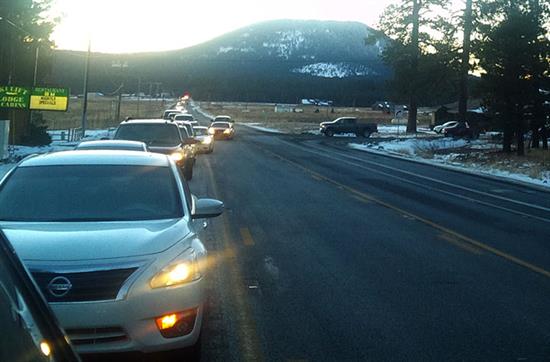 Snow-play traffic jam on US 180 near Flagstaff