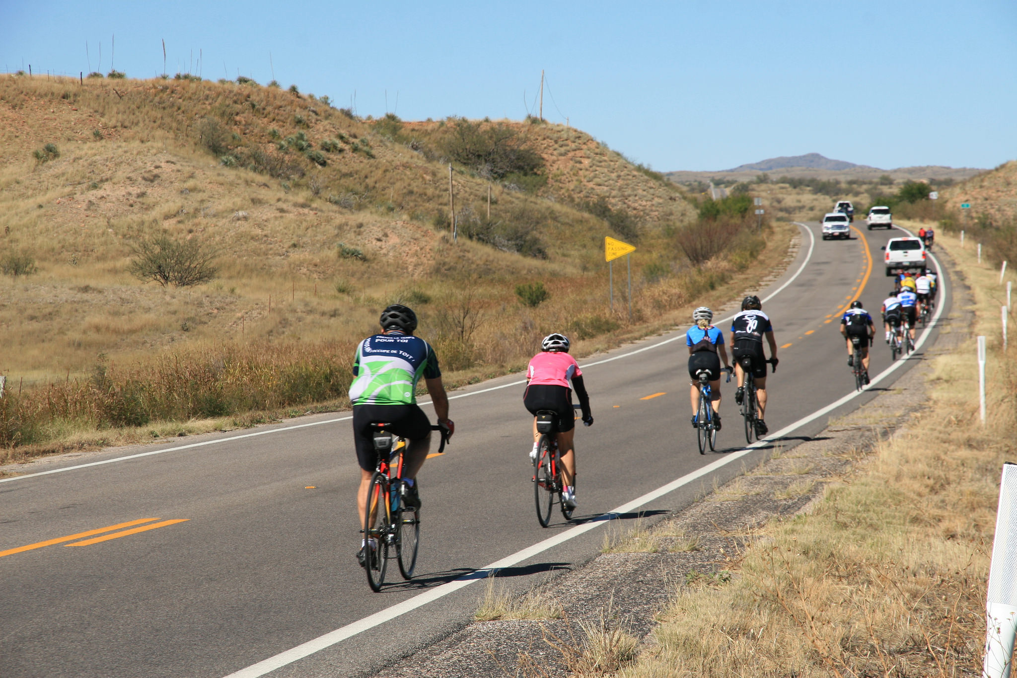 Bicyclists and traffic along rural state highway
