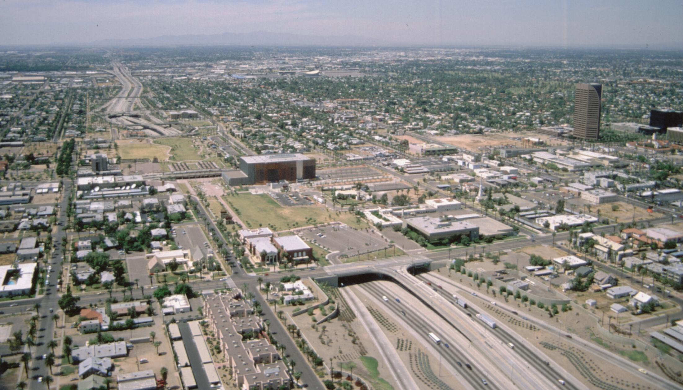 Aerial photo of I-10 Deck Park Tunnel soon after opening