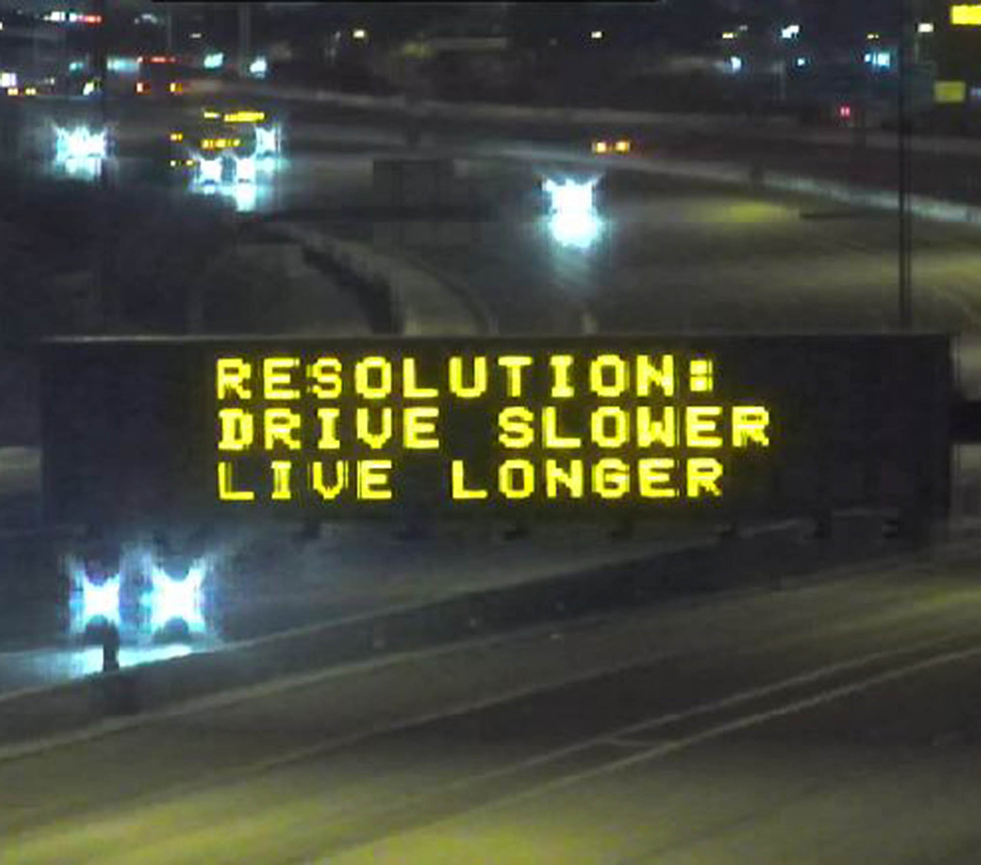 Freeway board with New Year's safety message