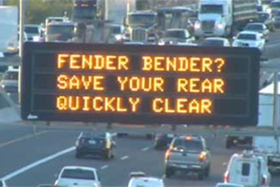 Freeway message board promoting quick clearance