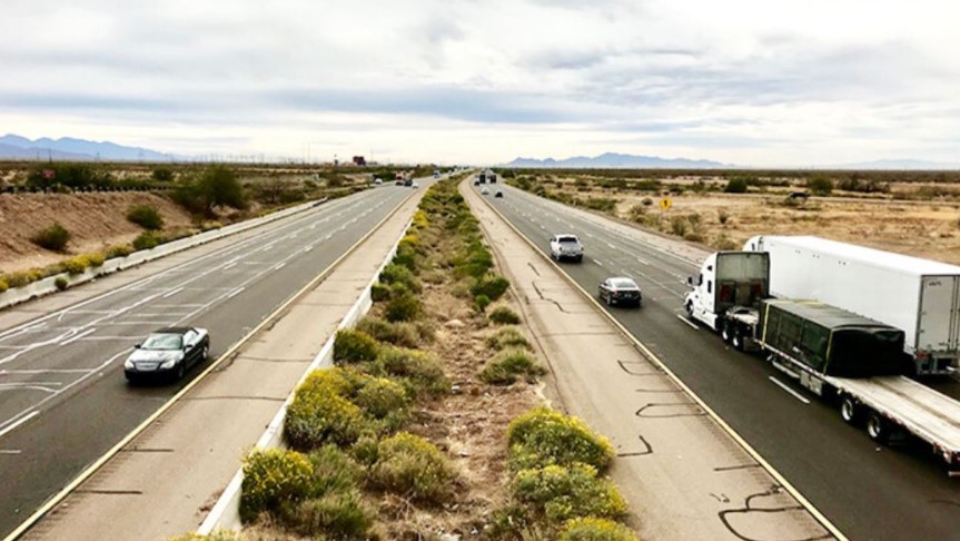 Rural freeway traffic viewed from above