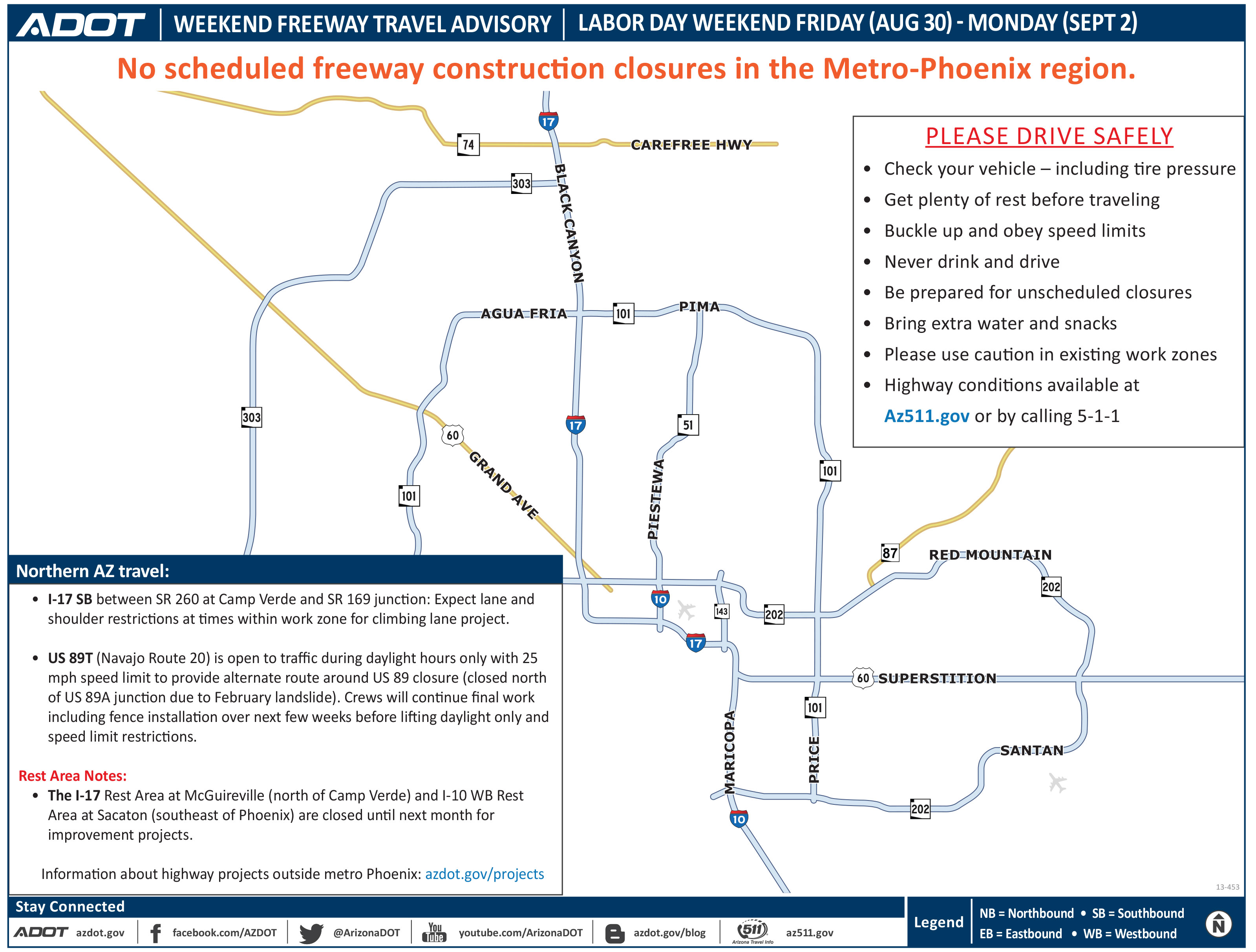 Weekend freeway restrictions map for Phoenix area