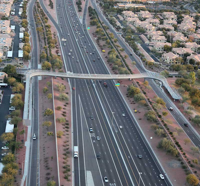Aerial view of pedestrian bridge