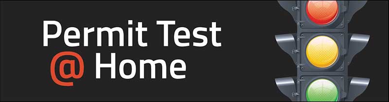 Image that says Permit Test @ Home with traffic light graphic