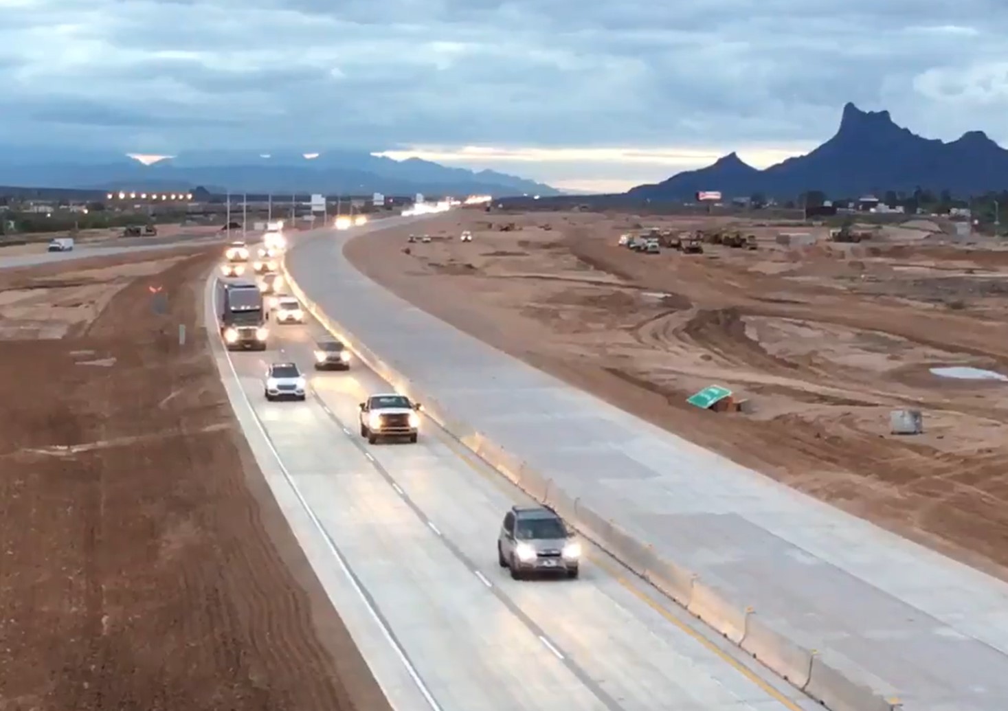 Traffic using new westbound I-10 lanes at Eloy