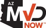 AZ MVD NOW logo with Arizona state outline and bold letters in black and orange.
