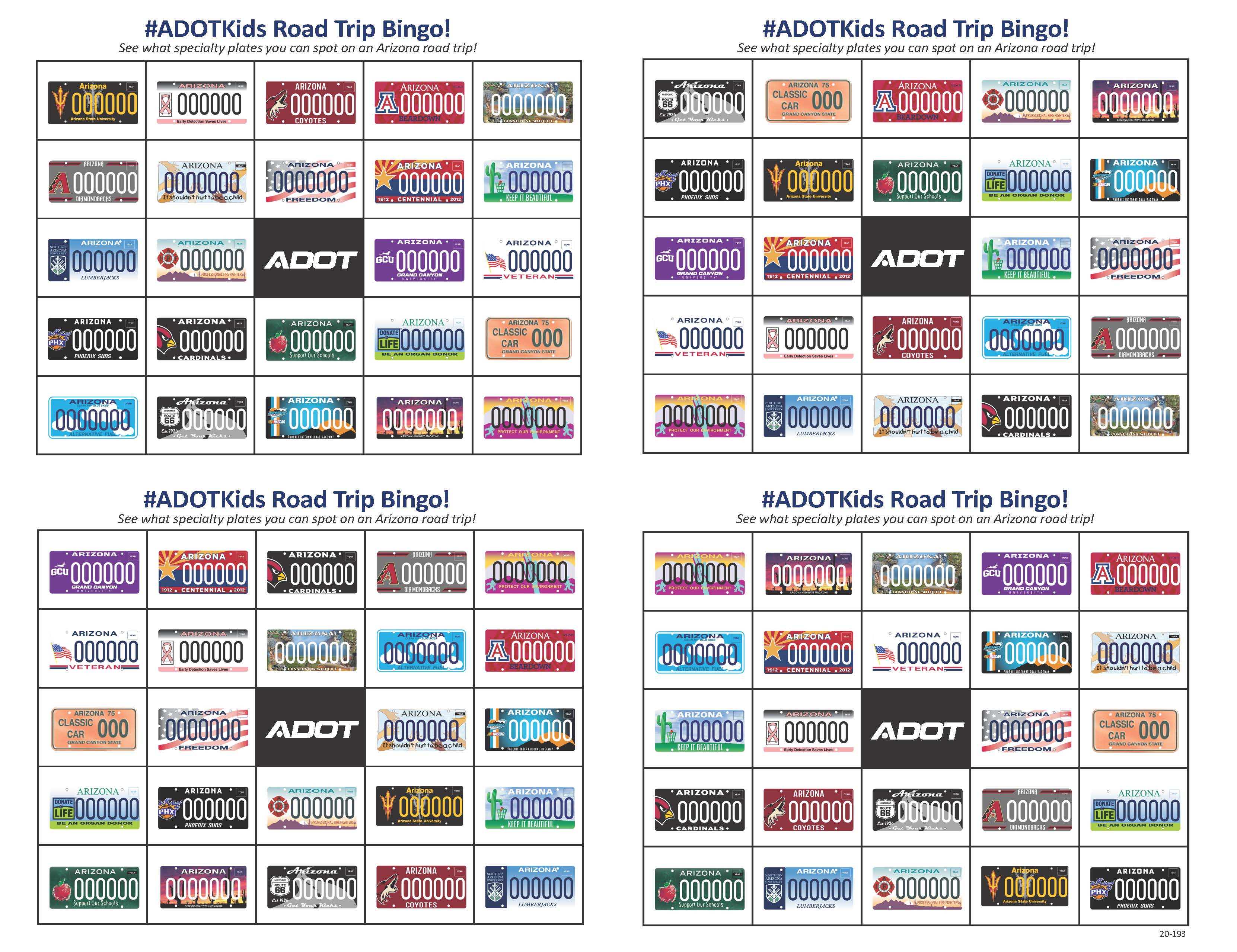 ADOT license plate bingo