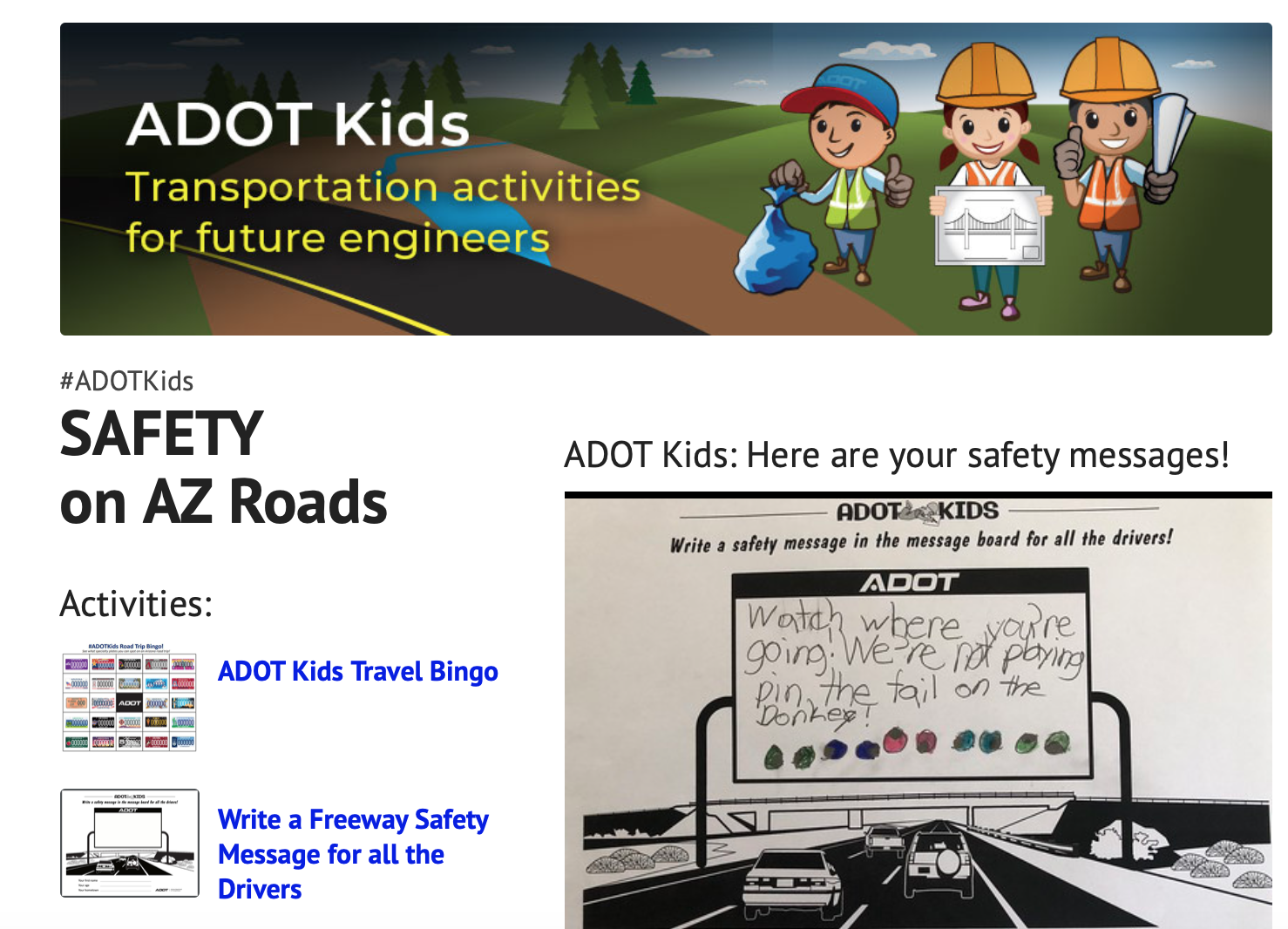 ADOT kids transportation activities for future engineers.