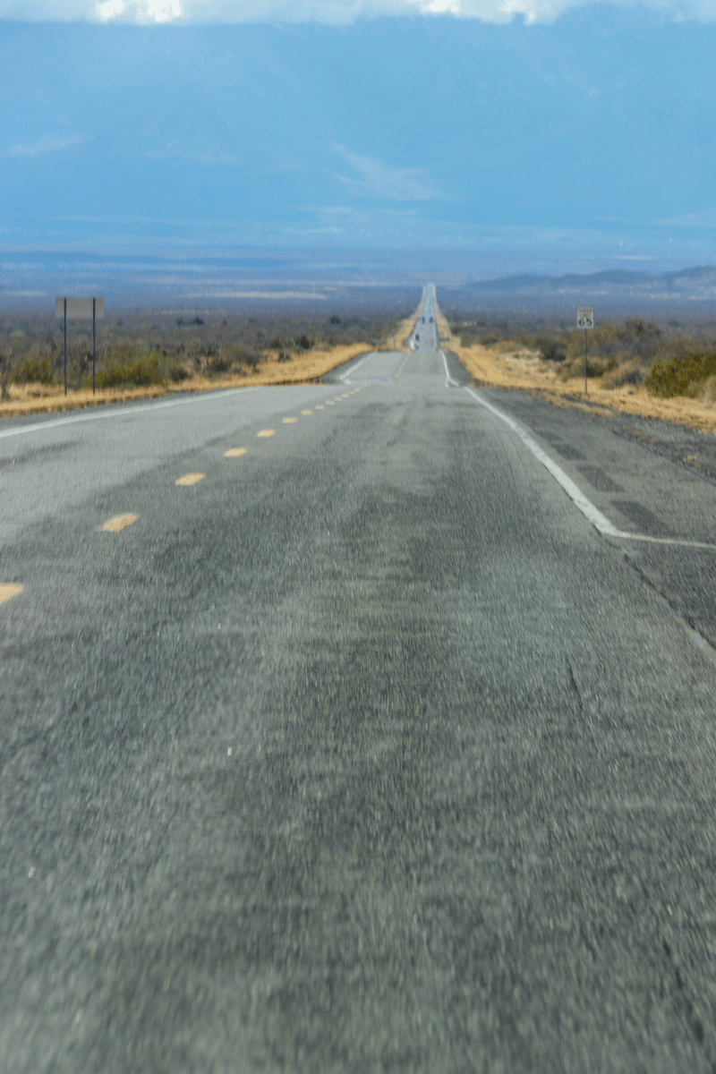 Freeway in Arizona showing snowy mountain in background