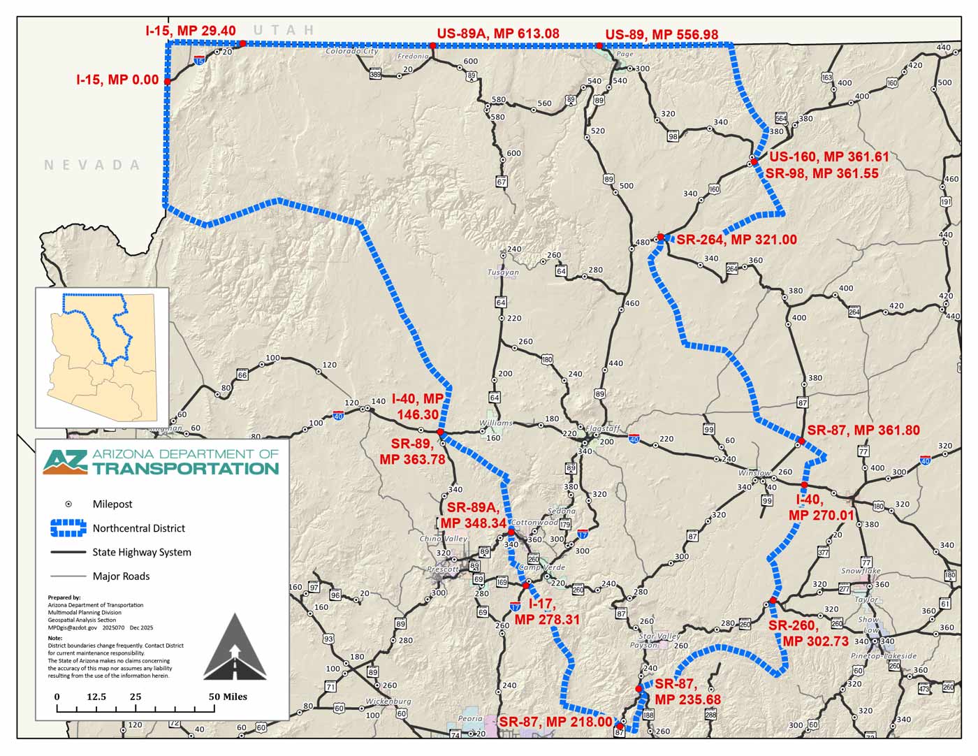 Northcentral District - ADOT Districts Map
