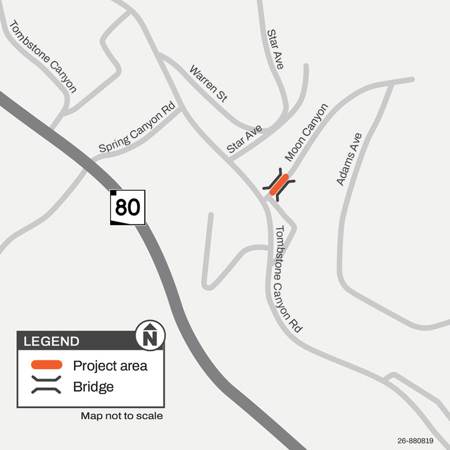 Map showing the project area and bridge location on Moon Canyon near Tombstone Canyon Road in Bisbee, Arizona.