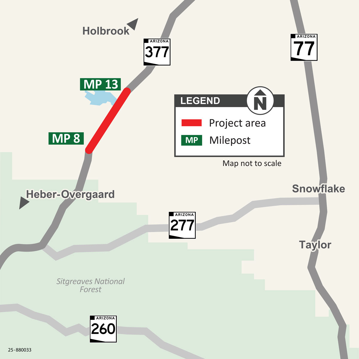 Map of SR 377 at Phoenix Park Wash shoulder widening project area on State Route 377 in northern Arizona.