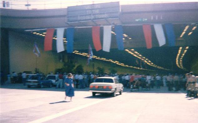 Grand opening of Deck Park tunnel with people in the tunnel