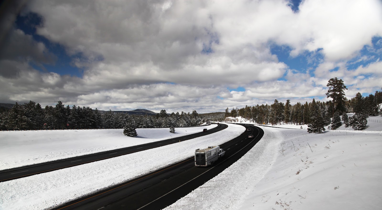 Snow alongside freeway
