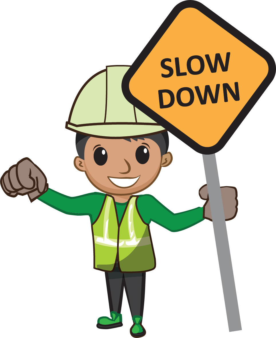 ADOT Kid cartoon holding a slow down sign