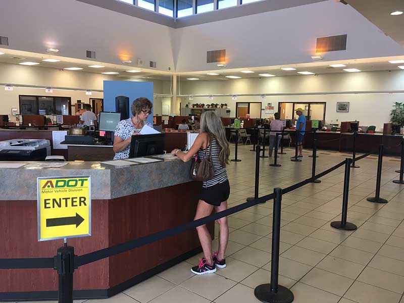 Person in line at the mvd office in prescott