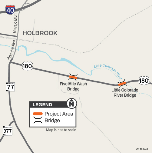 US 180 Five Mile Wash and Little Colorado River Bridge Replacement Map