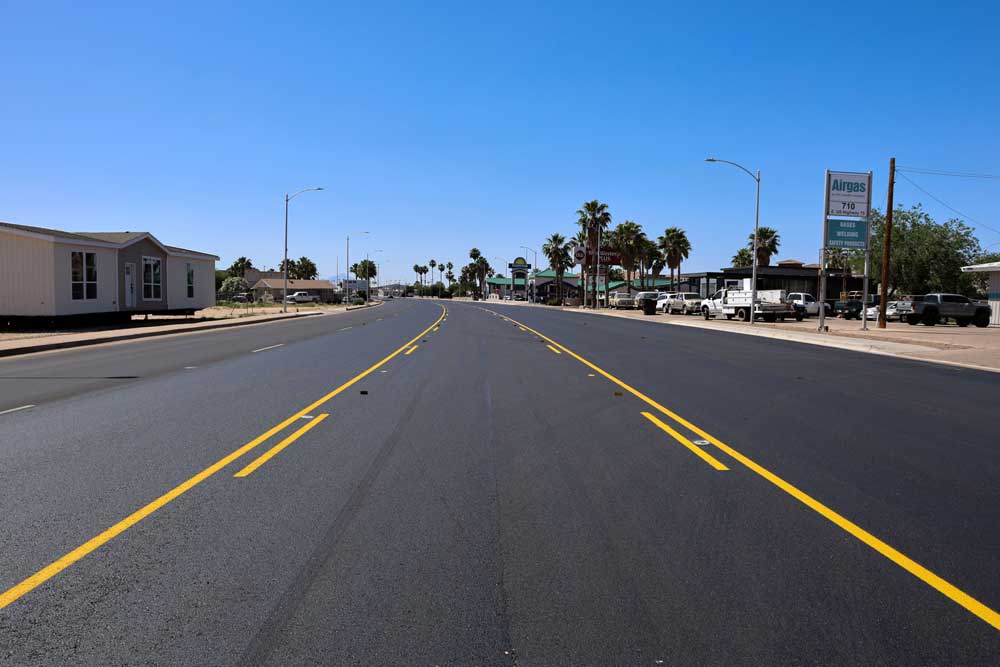 Newly paved Reay Lane from centerline