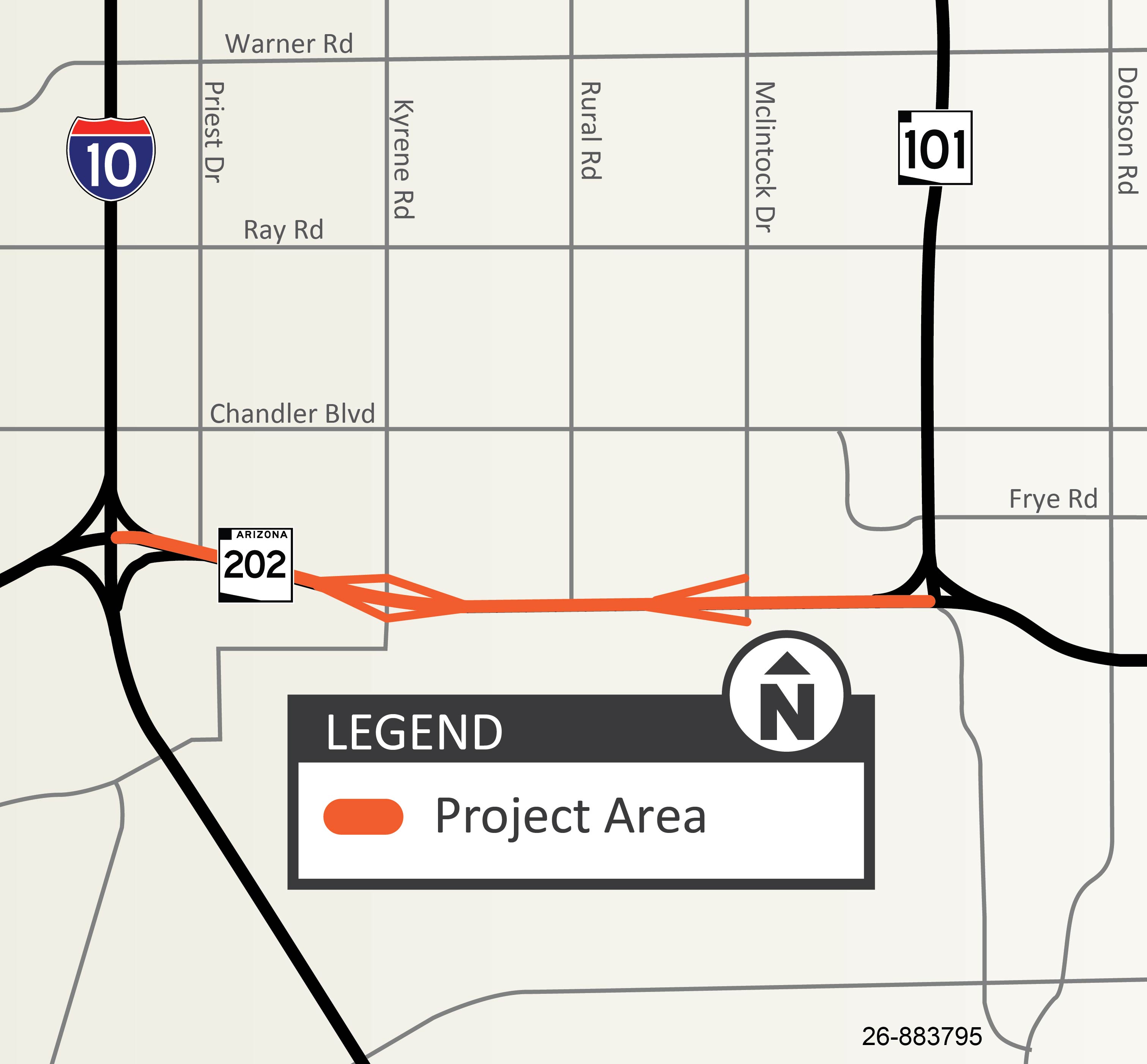 Loop 202 (Santan Freeway), Interstate 10 to Loop 101 Widening Project Map